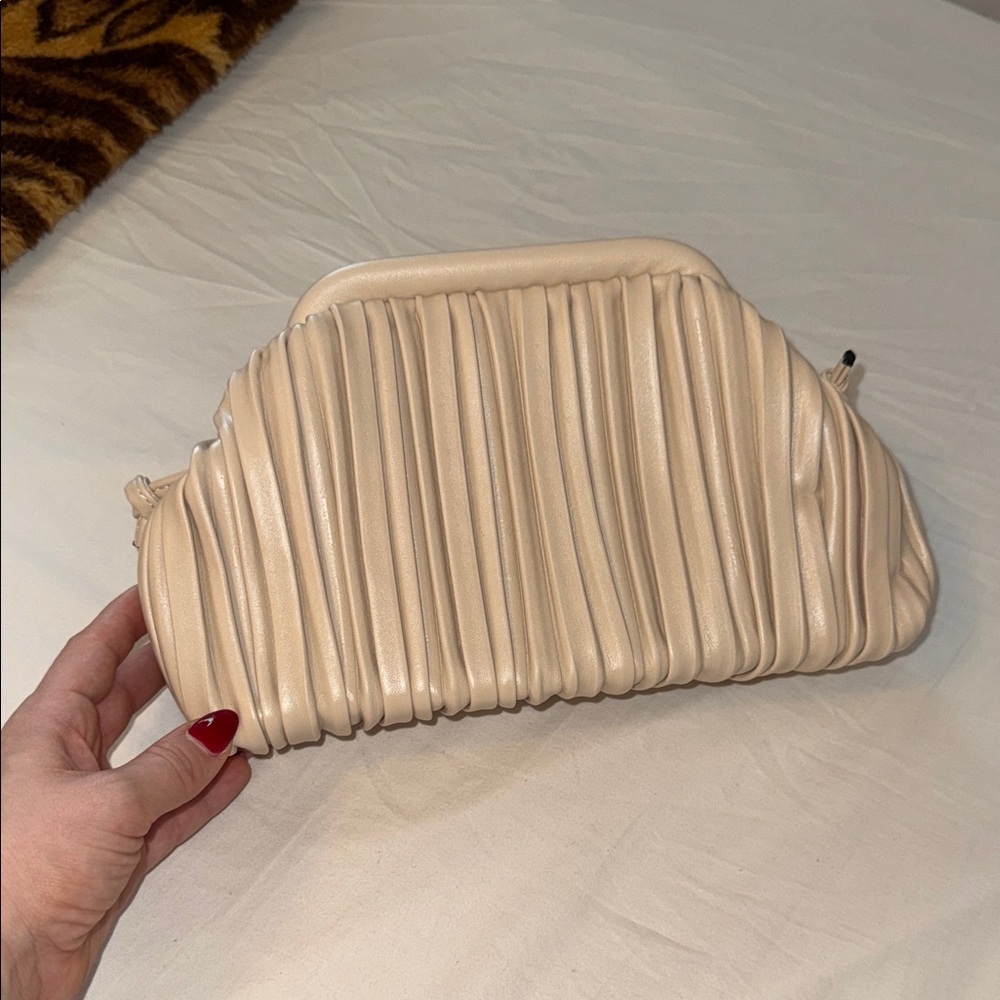 Amazon Pleated Cream Clutch